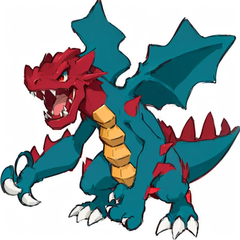 a close up of a cartoon dragon with a red and blue tail, similar to pokemon, dra the dragon, a red dragon, guggimon, new pokemon, fire type, style of pokemon, but as an anthropomorphic dragon, roshan, legendary dragon, portrait of a zentaur, charizard, slifer the sky dragon, official art