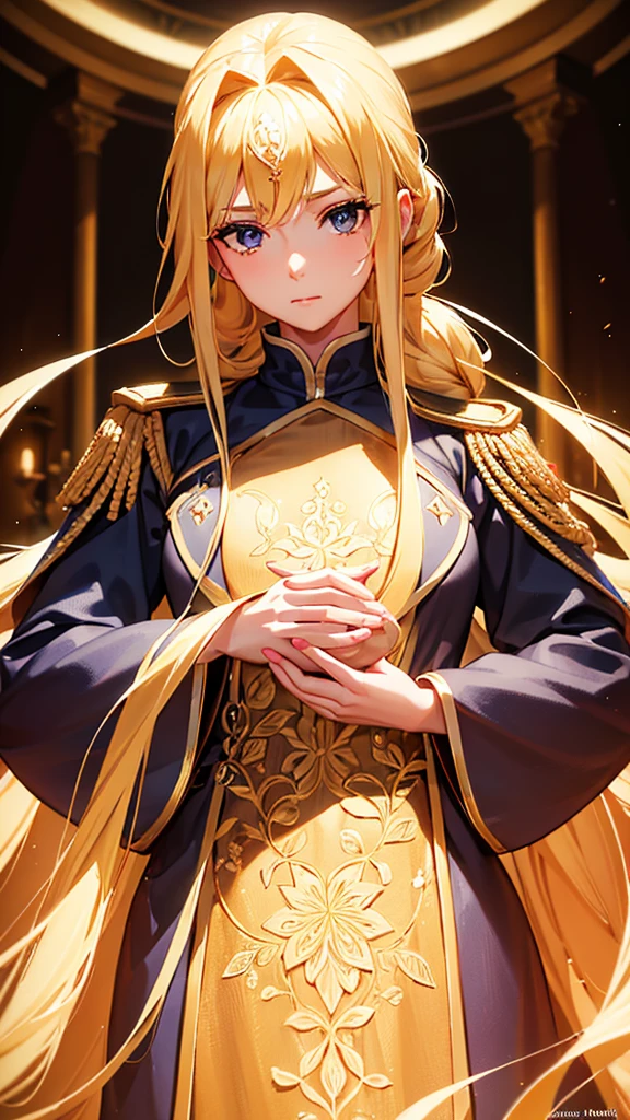 a beautiful young girl with long golden hair tied back, wearing a school uniform, with a shy and bashful expression, extremely detailed, hyper realistic, 8k, 4k, best quality, masterpiece, high resolution, photorealistic, cinematic lighting, vibrant colors, ornate, elegant, gorgeous, stunning, breathtaking, feminine, graceful, beautiful detailed eyes, beautiful detailed lips, extremely detailed eyes and face, long eyelashes, intricate details, high quality, amazing detail, dramatic, heroic, powerful, imposing, sweeping, majestic, epic, grand, magnificent, awe-inspiring