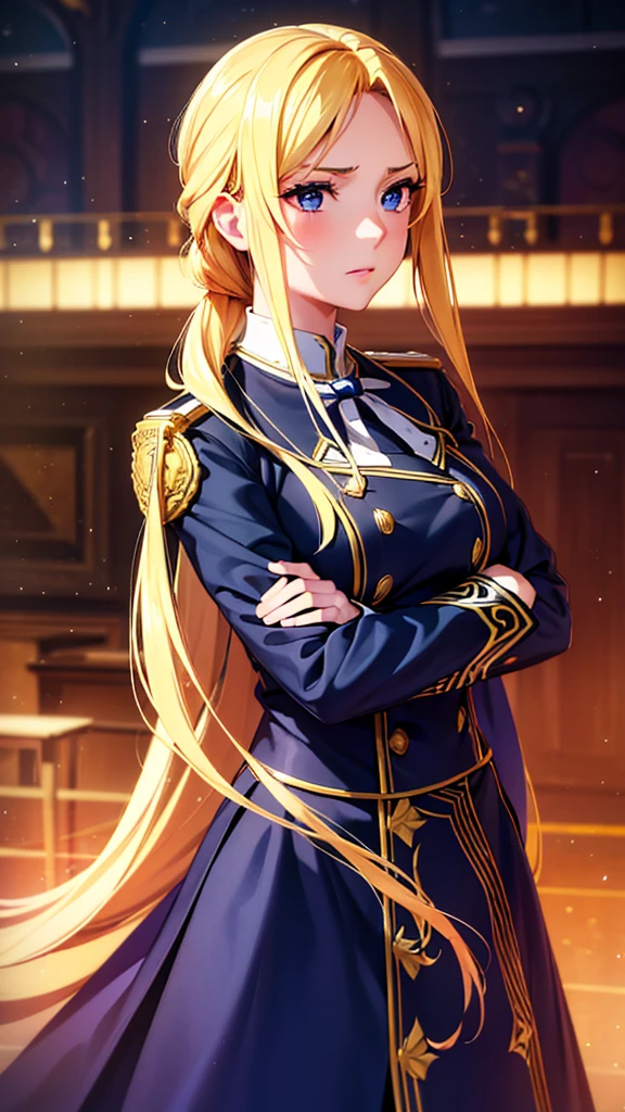 a beautiful young girl with long golden hair tied back, wearing a school uniform, with a shy and bashful expression, extremely detailed, hyper realistic, 8k, 4k, best quality, masterpiece, high resolution, photorealistic, cinematic lighting, vibrant colors, ornate, elegant, gorgeous, stunning, breathtaking, feminine, graceful, beautiful detailed eyes, beautiful detailed lips, extremely detailed eyes and face, long eyelashes, intricate details, high quality, amazing detail, dramatic, heroic, powerful, imposing, sweeping, majestic, epic, grand, magnificent, awe-inspiring