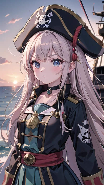 Lots of pirates, Pirate Tactics, cannon, war, (海賊war:1.5),Girl dressed as a pirate, One girl, Black choker, 超High resolution, retina, masterpiece, Accurate, Anatomically correct, Textured skin, Super Detail, Attention to detail, high quality, 最high quality, High resolution, 4K