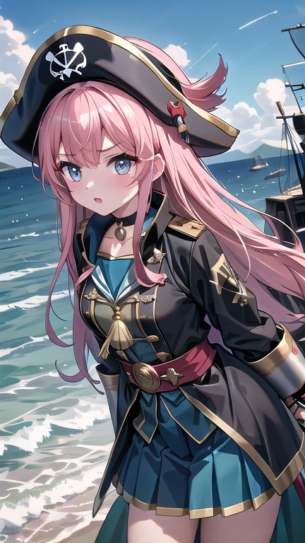 Lots of pirates, Pirate Tactics, cannon, war, (海賊war:1.5),Girl dressed as a pirate, One girl, Black choker, 超High resolution, retina, masterpiece, Accurate, Anatomically correct, Textured skin, Super Detail, Attention to detail, high quality, 最high quality, High resolution, 4K