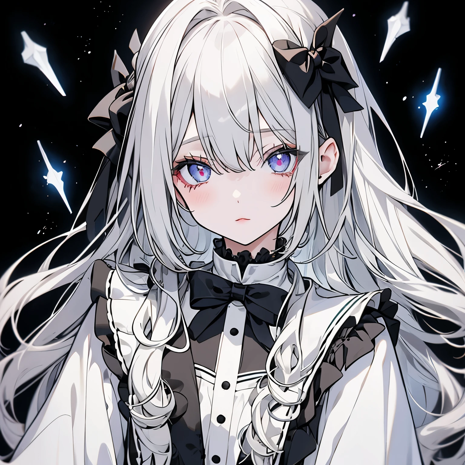 One girl, White skin、High resolution, Odd Eye,accurate, Highest quality, Shiny Hair, Long Hair, Grey Hair, chest,Character portrait, ribbon,uniform,Gothic art