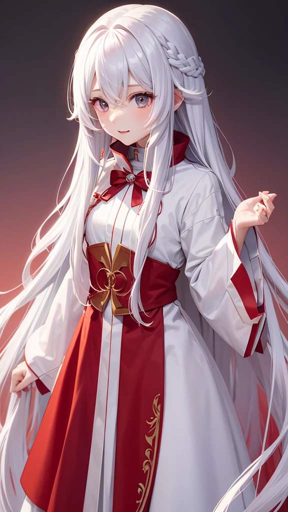 White and red gradient hair、long hair、Wavy Hair、One Girl、cute、magician