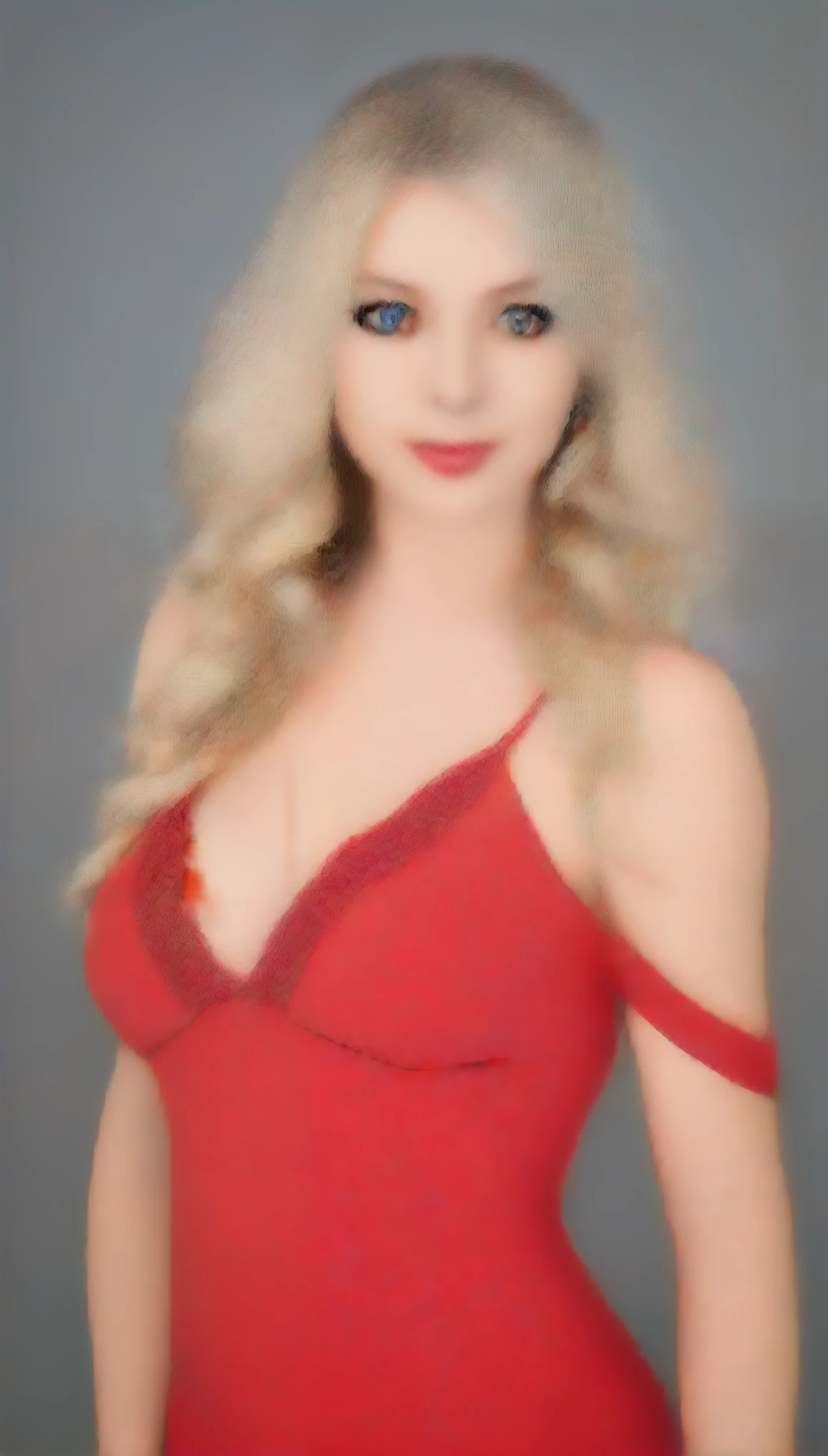 Amy,blonde,grey eyes,red dress,full body
