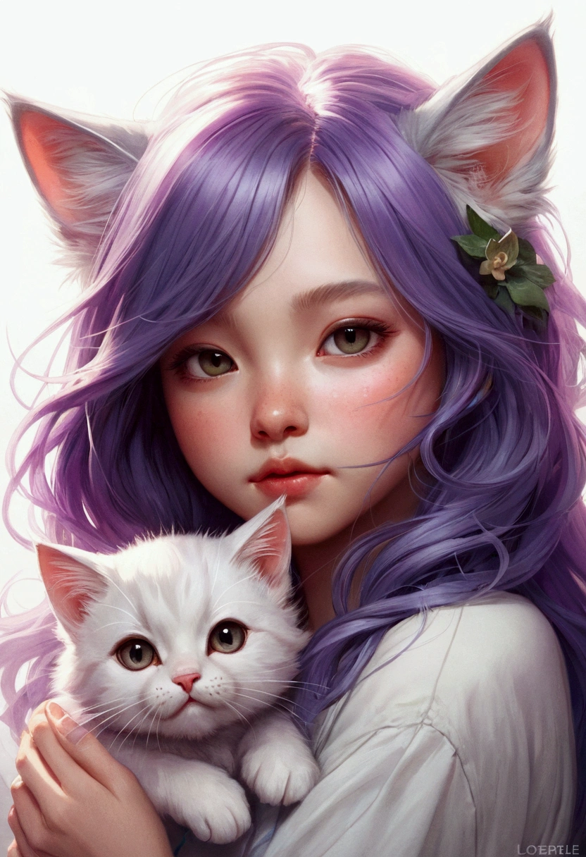 Beautiful little cat,Beastman Girl, Volumetric Light, Ultra-realistic, Intricate details, shape, Painting, watercolor, Cute Chibi, Sleep, close your eyes,ah!, Shallow depth of field, Pastel Color Palette, Soft lighting, minimum, Modern, Digital Painting, Lois van Baerle、Ross Tran、Art by artgerm, Artstation HQのトレンド, Very detailed