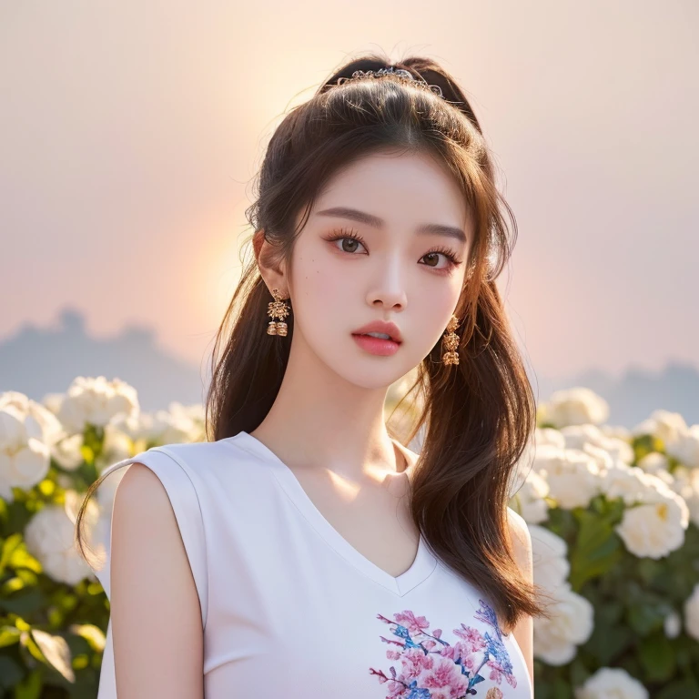 Close-up photo of a woman, Instagram model, Photo of a thin young model, Jennie Blackpink, Crop, Dilraba Dilmurat, Ruean Jia is very beautiful.!, cgsociety, Gorgeous Chinese model, Female model, 2 4 years old, ponytail,Extra long hair 2 meters, With a torn cropped t-shirt, beautiful female model, Trending on cgstation, Cropด้านบน หน้าอกขนาดใหญ่มาก 38 นิ้ว,