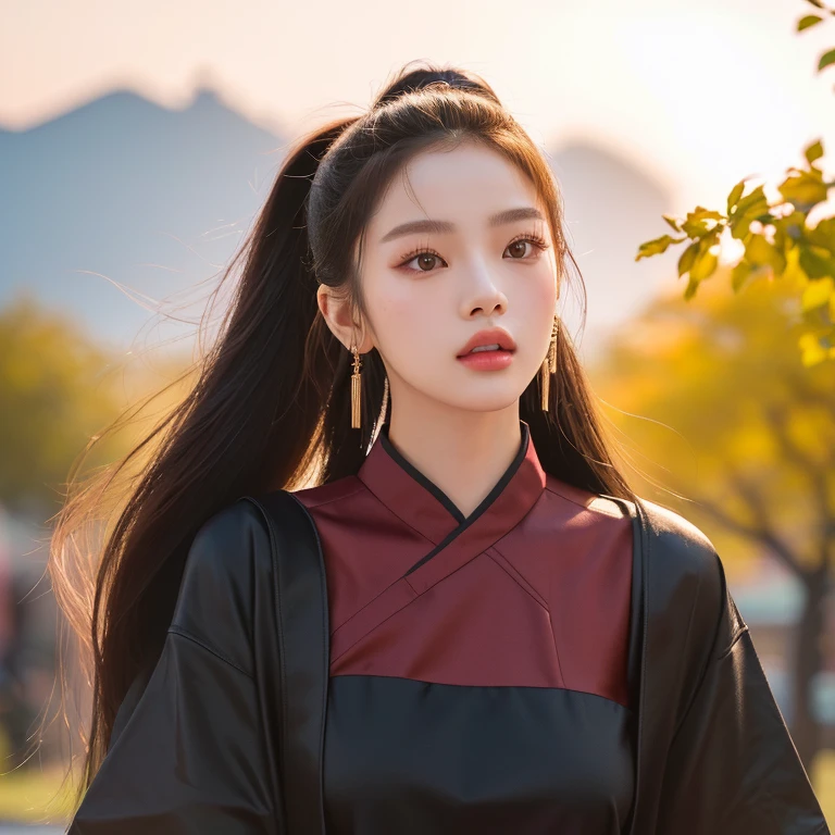 Close-up photo of a woman, Instagram model, Photo of a thin young model, Jennie Blackpink, Crop, Dilraba Dilmurat, Ruean Jia is very beautiful.!, cgsociety, Gorgeous Chinese model, Female model, 2 4 years old, ponytail,Extra long hair 2 meters, With a torn cropped t-shirt, beautiful female model, Trending on cgstation, Cropด้านบน หน้าอกขนาดใหญ่มาก 38 นิ้ว,