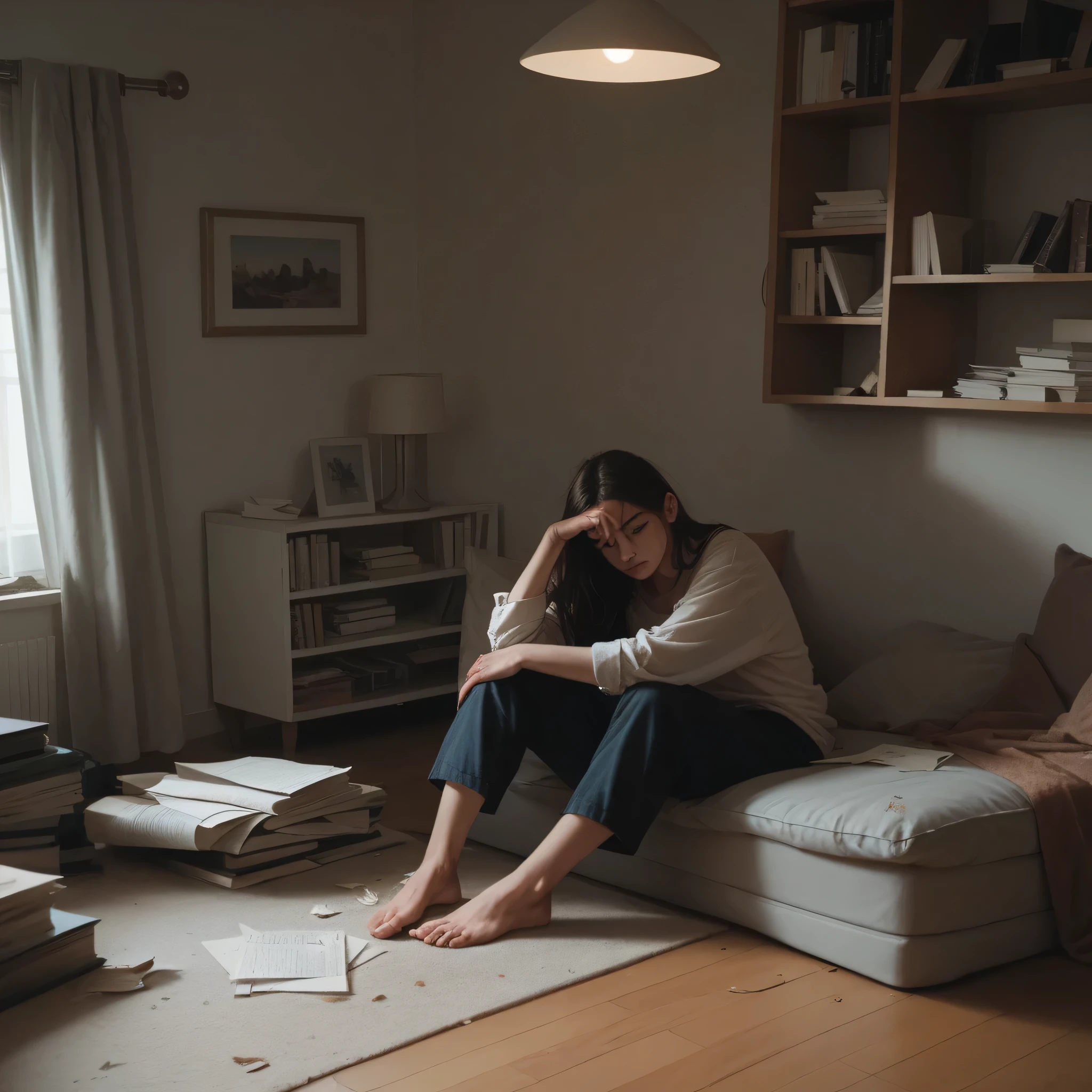 Add Messy Furniture, papers and books scattered on the floor