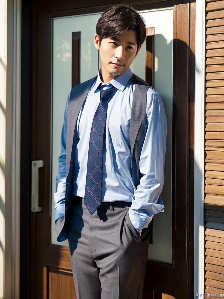 male(Short Hair、30 years old、Korean、Businessman、スタイルbutいい、tie、Model style)but、Trying to open the door。