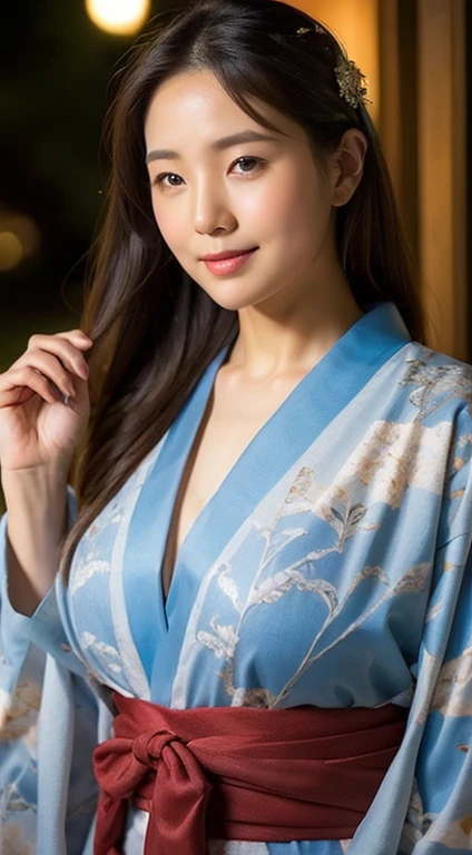 face  :9,41434626], A charming beautiful mature woman、40 years、key　154cm、Balanced body type、hourglass figure、Japan wearing yukata、Yukata at a Japanese inn、Shoulders out、clavicle、japanese model、sexy japanese women, Gorgeous Japanese Women, japanese goddess, laugh、RAW photos, (In 8K、best quality、masterpiece:1.2)、(intricate details:1.4)、(realistic:1.4)、octane rendering、Highly detailed 3D rendering, studio lighting, rim light, vivid details, super detail, realistic skin texture, detailed aspects, Beautiful details for the eyes, Highly detailed CG Unity 16k wallpaper, compensate, (detailed background:1.2),　glowing skin、