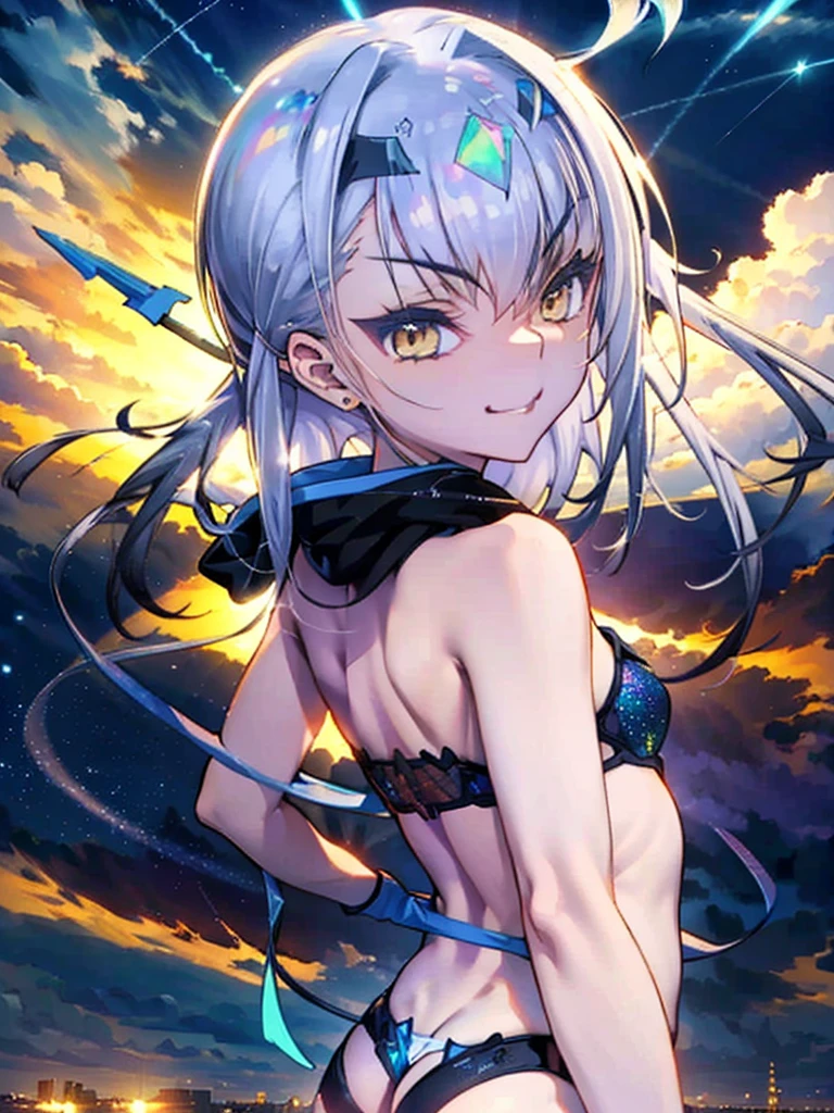 Melusine, 1 girl,Highest quality,((Highest quality)),((Tabletop)),((Perfect Face)),1 girl,smile,beauty,((Holographic)),Shooting stars flow,Fantastic,Cinematic,Like the cover of a movie
