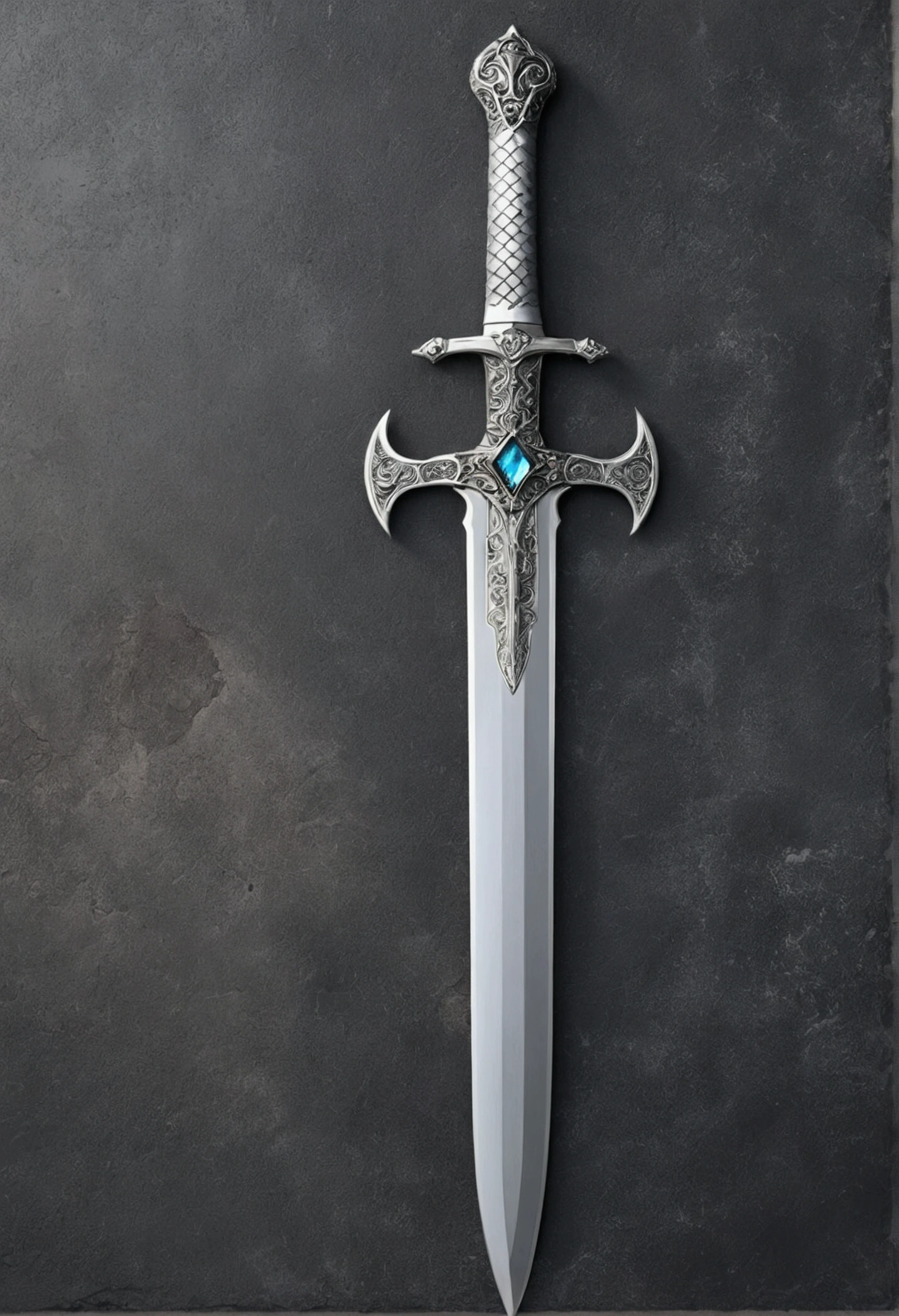 (outstanding、professional、Surrealism)、Detailed silver sword, Metal magic texture, lie on the floor