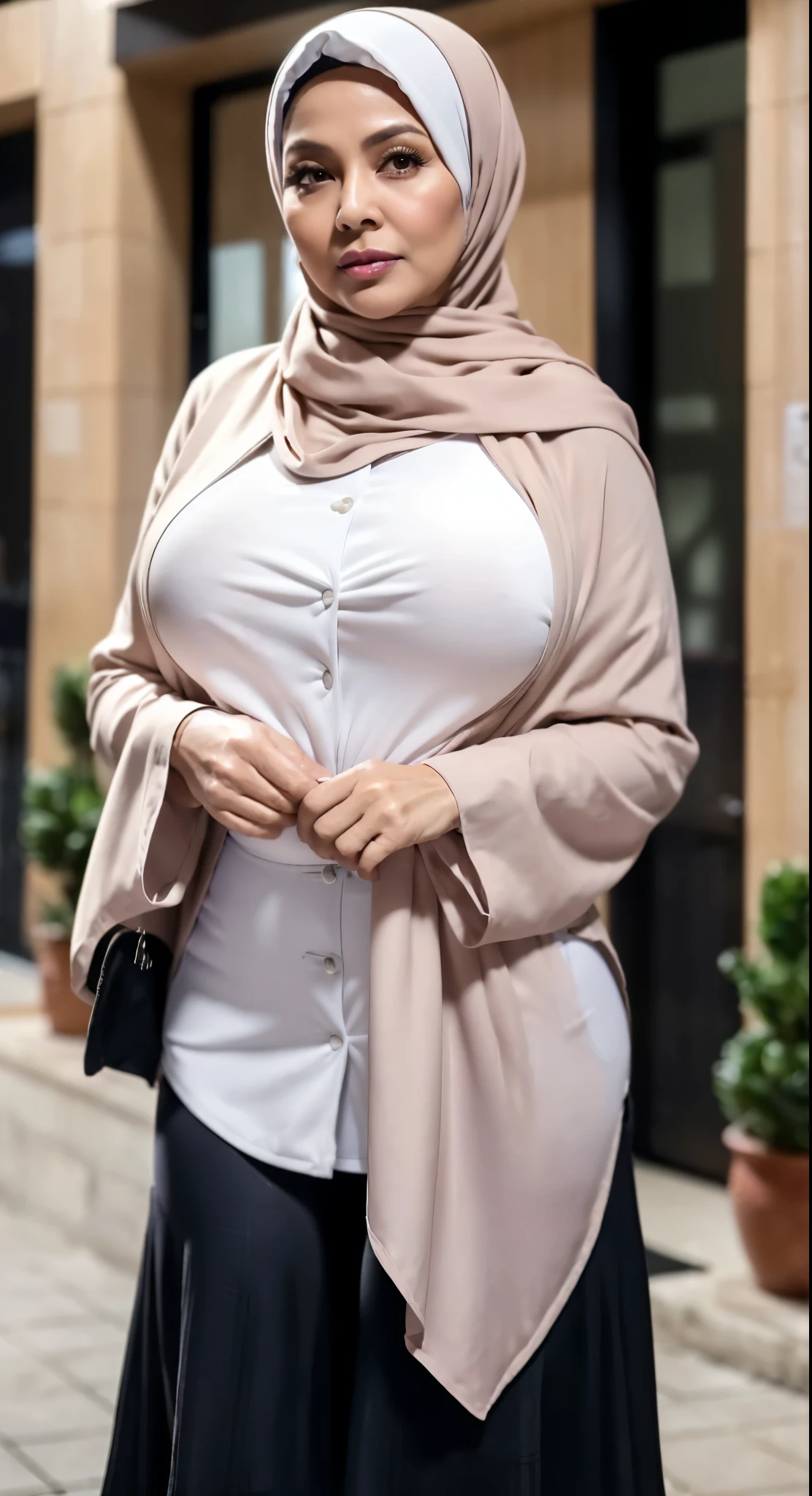 56 years Old, (Sugar Granny), (Sensual Lips), (White Skin), beautiful Hijab Indonesian mature woman, (Big Veiny : 1.3), (Blazer, Sport Bra, Garter Stockings pants, Pencil Skirt), curvy body, (Breast about To burst out from her clothes), (((Crawling position))), (((at doctor office, Dark light, at Nighttime))).