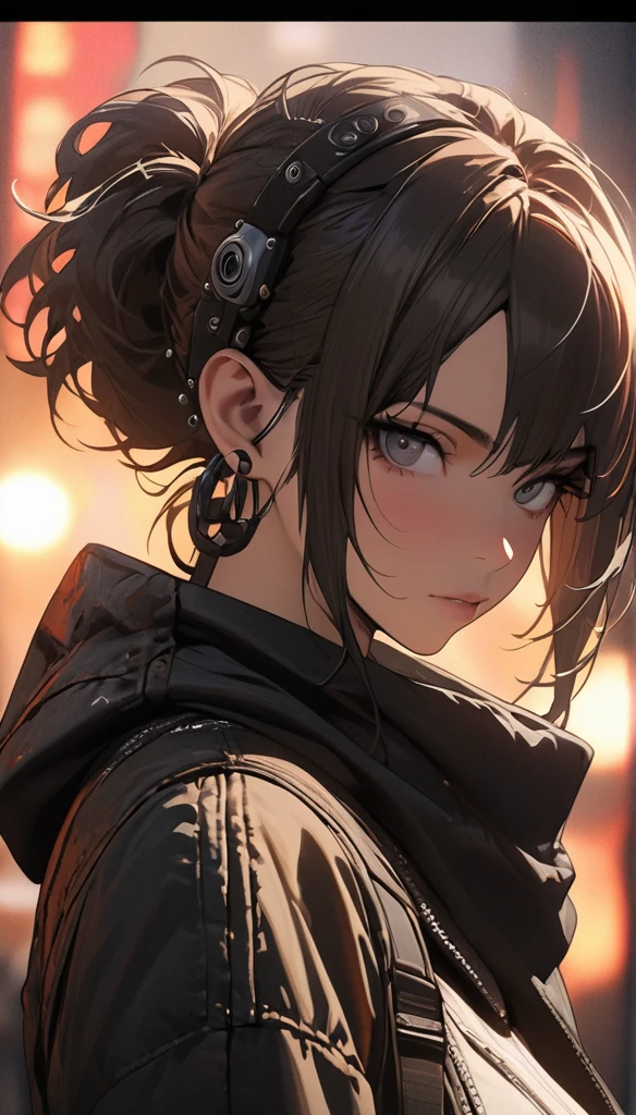 Portrait 1 Young Woman ,Science fiction, Complex background punk, Mad Max , Futuristic, Post-apocalyptic, dark, Dim Lights, ((masterpiece, best quality, )),