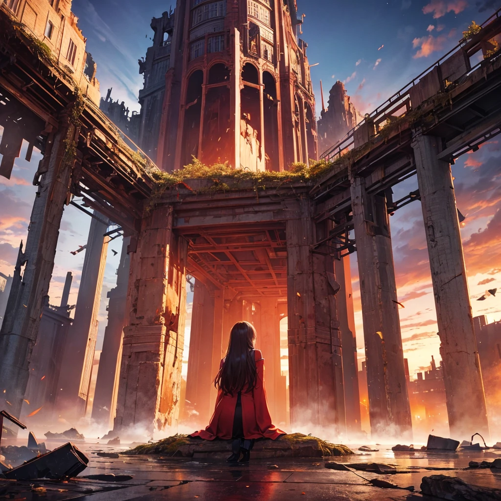 Highest quality、masterpiece、Desolate Earth、wreckage、Red Sky、Surrealism