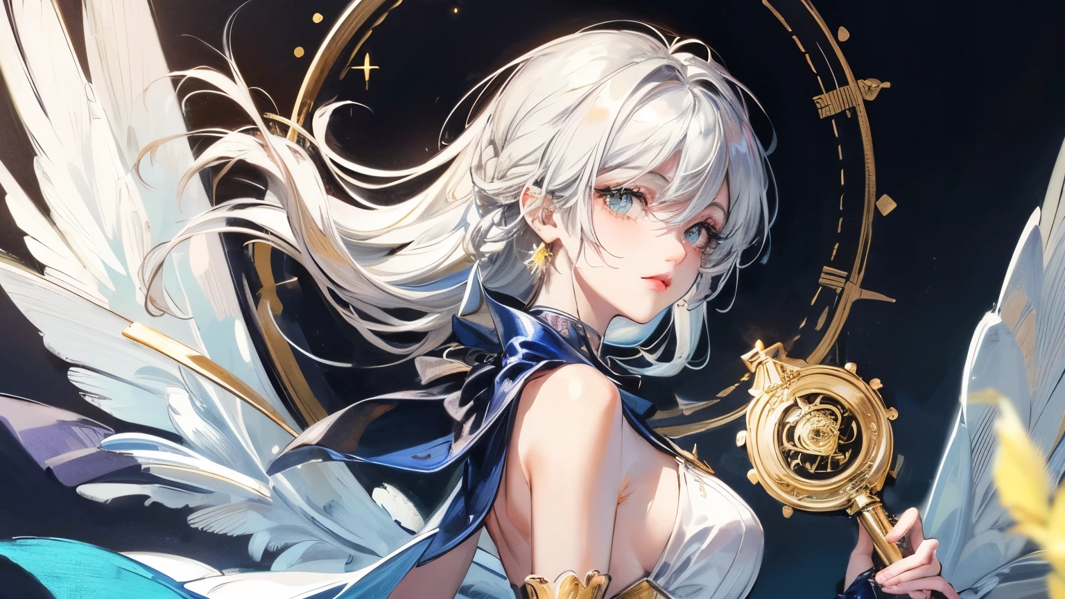 ( Absurd , High quality , ultra-detailliert, careful with hand )Zodiac Sign - Libra Goddess , Similar to Latin goodness . fair, wise, helpful, Friendly face . shallow, apathetic, yui, Love for convenience style , Mature , Yellow eyes(eye detailed), dense gray hair , Transparent dress , Lace lingerie , In the sea with balance scales , Whole body , Charming look ,