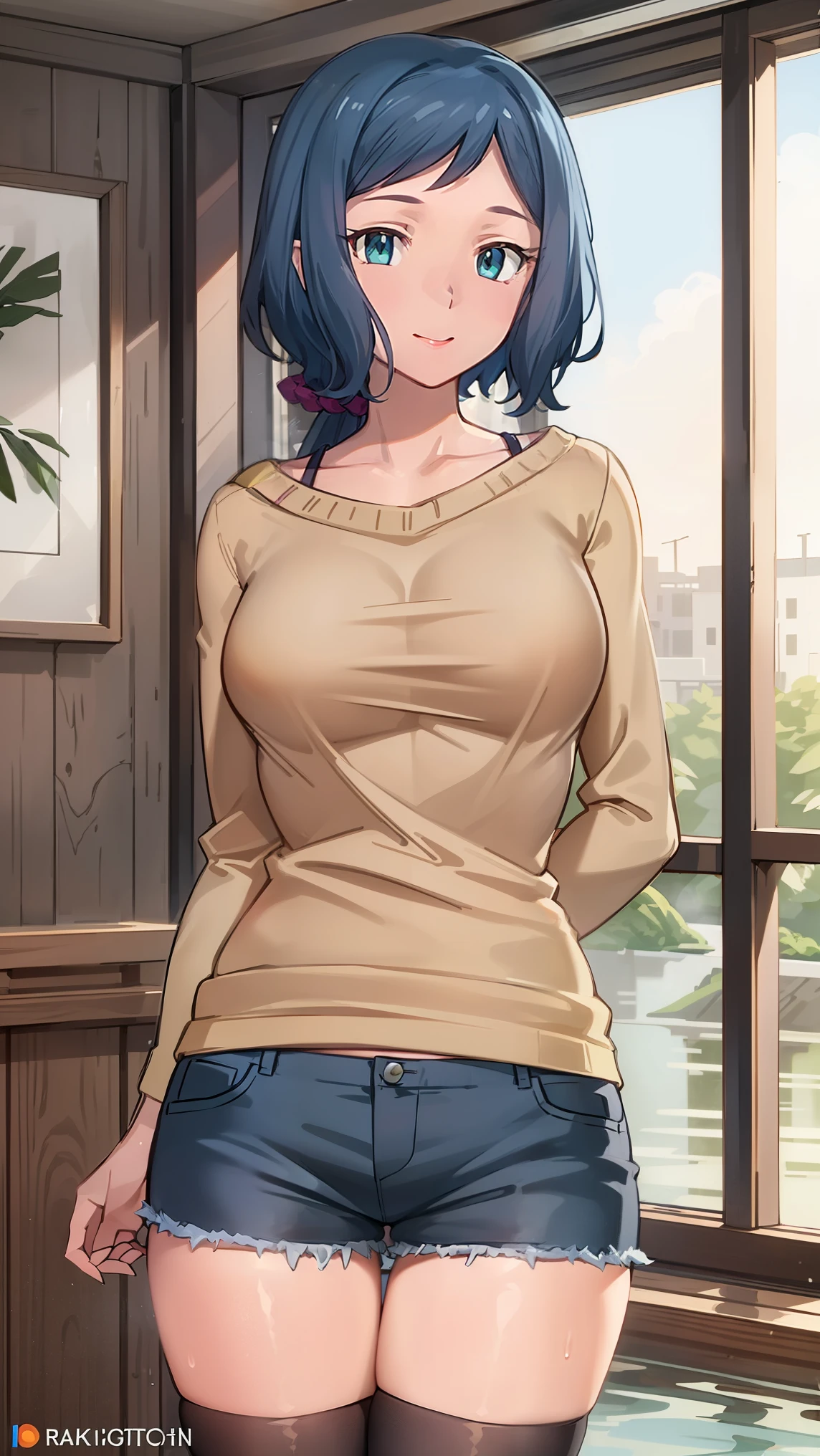 rinko-iori, wide hips, low ponytail, blue eyes, 
BREAK (pink shirt, shorts, thighhighs:1.2),
BREAK onsen, steam, (partially submerged:1.3), looking at viewer, smile,((hands behind back:1.5)),
BREAK (masterpiece:1.2), best quality, high resolution, unity 8k wallpaper, (illustration:0.8), (beautiful detailed eyes:1.6), extremely detailed face, perfect lighting, extremely detailed CG, (perfect hands, perfect anatomy),