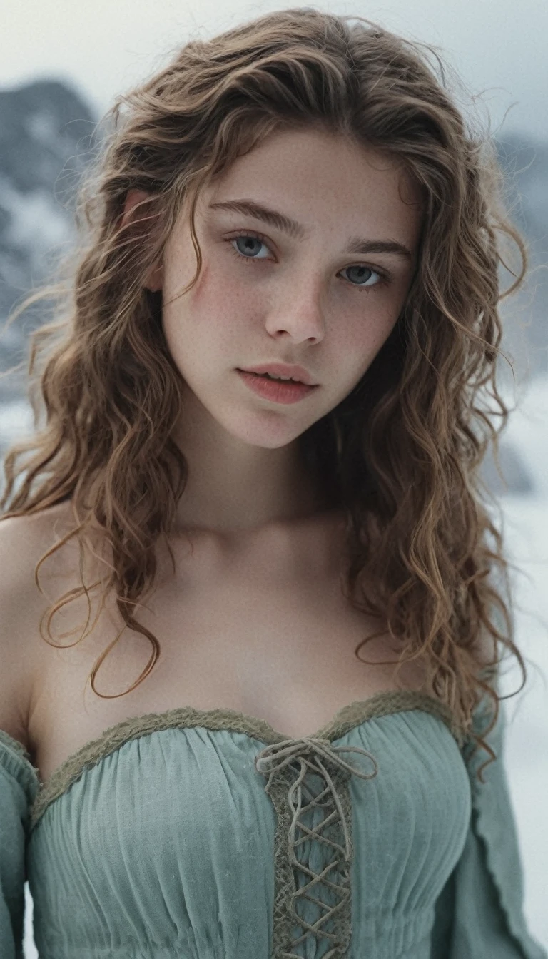 analog film photo, photo of a young elf girl, 18 years-old, elf, elf ears, long pointy ears, messy hair, sun-kissed complexion, goosebumps, pretty, natural beauty, tall, full hourglass figure, wearing linen undergarments, posing in a steamy glacier hot spring, snowy weather, resembles Marisa Tomei, RAW Photograph, dslr, soft lighting, high quality, film grain, Fujifilm XT3, detailed skin with visible pores, insane details, masterpiece, 8k, 35mm photograph, dslr, kodachrome, faded film, desaturated, grainy, vintage, Lomography, stained, highly detailed, found footage, close-up shot, elven ears