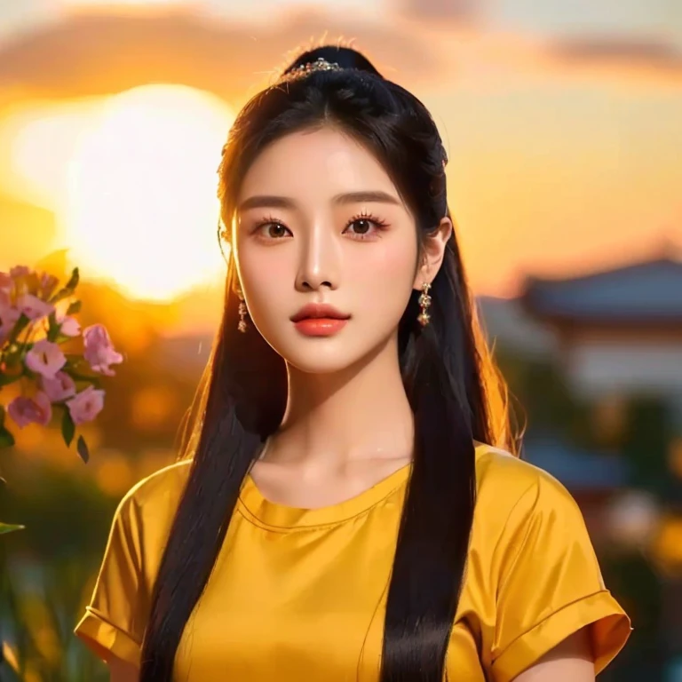 Female model, 2 4 years old, Thai anime,black hair, ponytail,Extra long hair 2 meters, With a torn cropped t-shirt, beautiful female model, Trending on cgstation, วัดChest 36 inches “Very large chest.,, Chest 36 inches “Very large chest., Beautiful digital artและงดงาม, Beautiful digital art, Beautiful digital artwork, beautiful digital paintings, very Beautiful digital art, beautiful paintings, Beautiful fantasy art images, Spectacular digital painting, beautiful oriental woman, UHD 4K beautiful art, Amazing digital paintings, beautiful goddess, beautiful fantasy pictures, a close up of a woman have long hair holding a bouquet of flowers, beautiful south korean woman, asian girl have long hair, Chinese girl, beautiful asian girl, Korean girl, have long hair, Gorgeous Chinese model, beautiful young korean woman, gorgeous young korean woman, Sazi, korean woman, beautiful asian woman, Inspiration from Huang Ji, Chinese woman, By Ni Thian