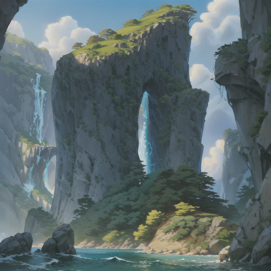 a modern futuristic design large cliff House's with a artificial waterfall and a pool in the middle, nature meets architecture, built around blue ocean, realistic beehive architecture, organic architecture, very close to real nature, breathtaking render, island with cave, stunning architecture, luxury architecture, realistic fantasy render, by Zha Shibiao, epic and stunning, architectural visualization, epic architecture, concept art. 8 k