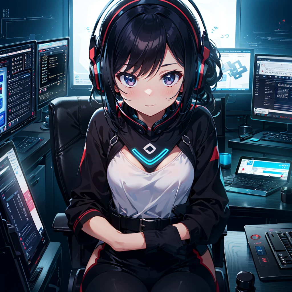 {{{Masterpiece, highest quality, high resolution background}}}, bright and beautiful atmosphere, 1 girl (2 years old, 1 short-tempered round face), small breasts, in front of a computer, wearing a headset, computer monitor A chat screen appears, a girl chatting happily, wearing clothes for going out, sitting on a computer chair, "deltamon_sdXL :0.73) >Deltamon"