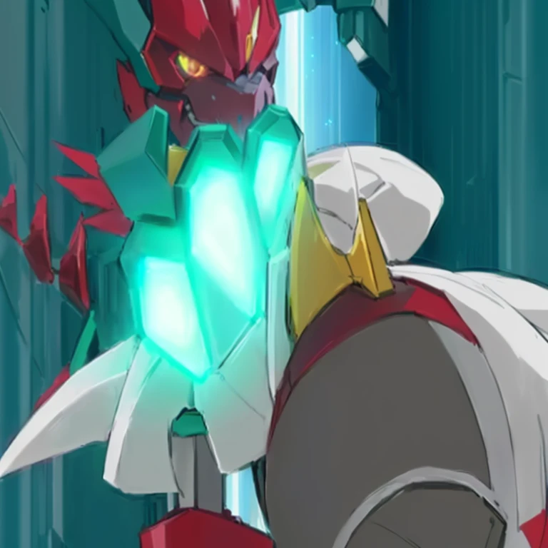 anime character with glowing green eyes and a red head, gurren lagan, safebooru anime image, gelbooru anime image, robot dragon claws, gurenn lagann, do you know de wae, octorok, intense fighting, gurren lagann, intense battle, sharp robot dragon claws, mega legendary, ultra mega super hyper detail