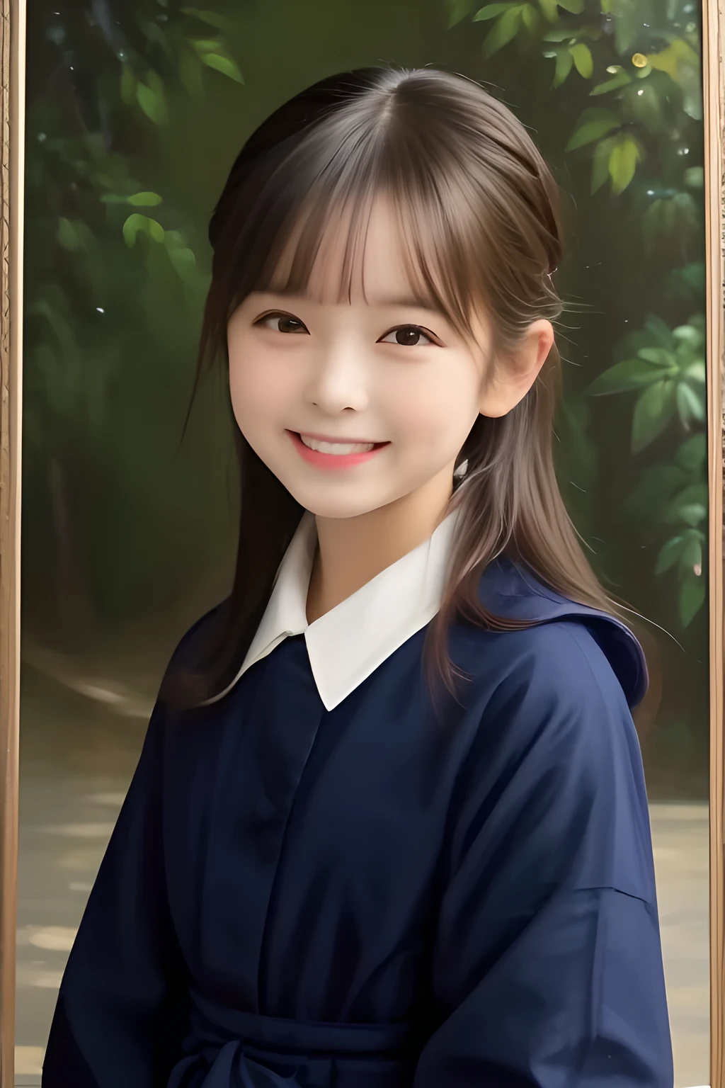 (highest quality, masterpiece, high resolution:1.2), 4K, (Paintings by Vigée Leblanc: 1.2) , (carefully detailed face), geometry, Japanese girl, Laughing cutely, (Navy-colored Japanese school uniform)