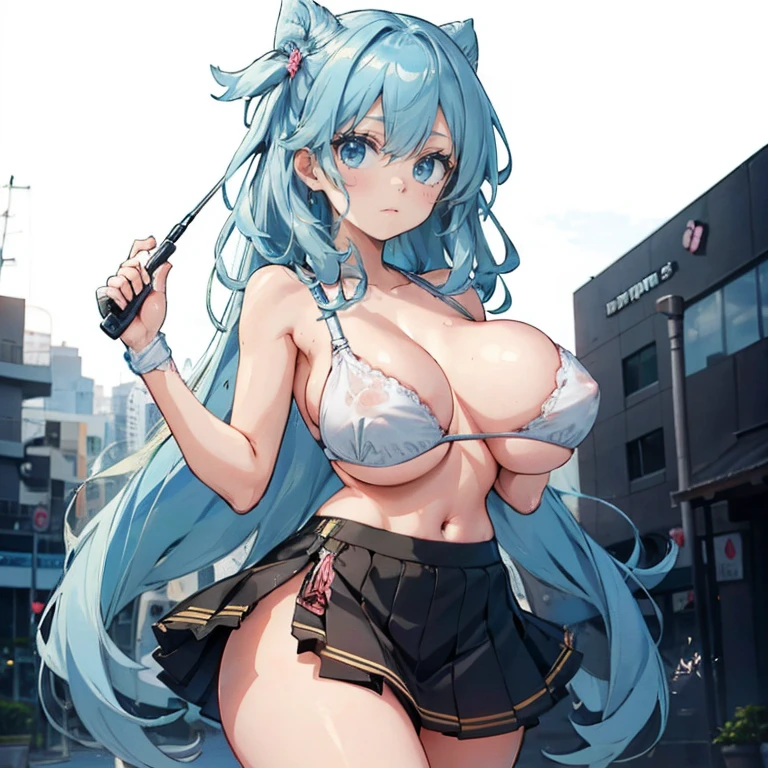 Anime Kawaii sexly Perfect Slim sensual body large breast and huge thighs, An intricate and highly detailed illustration of anime (Young girl) breasts big，Lop，sports attire，bra，clavicle，へそ，，a skirt，smiling, sweetheart, sexly :1.2)(Clean the skin)(glad)][(clothes inspired by &to quote;MINNIE&to quote;) , ILLUSTRATION FOR CHILDREN , clean backdrop]