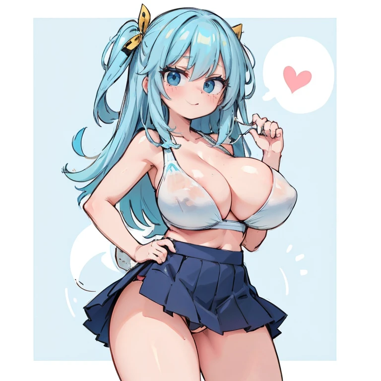 Anime Kawaii sexly Perfect Slim sensual body large breast and huge thighs, An intricate and highly detailed illustration of anime (Young girl) breasts big，Lop，sports attire，bra，clavicle，へそ，，a skirt，smiling, sweetheart, sexly :1.2)(Clean the skin)(glad)][(clothes inspired by &to quote;MINNIE&to quote;) , ILLUSTRATION FOR CHILDREN , clean backdrop]