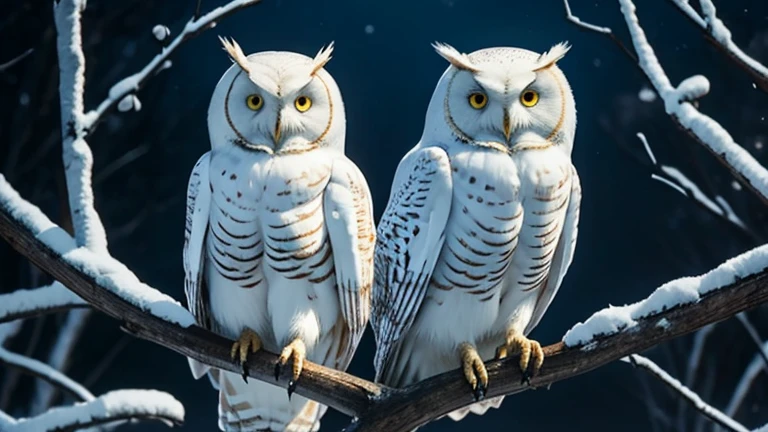 Beautiful white owl at night