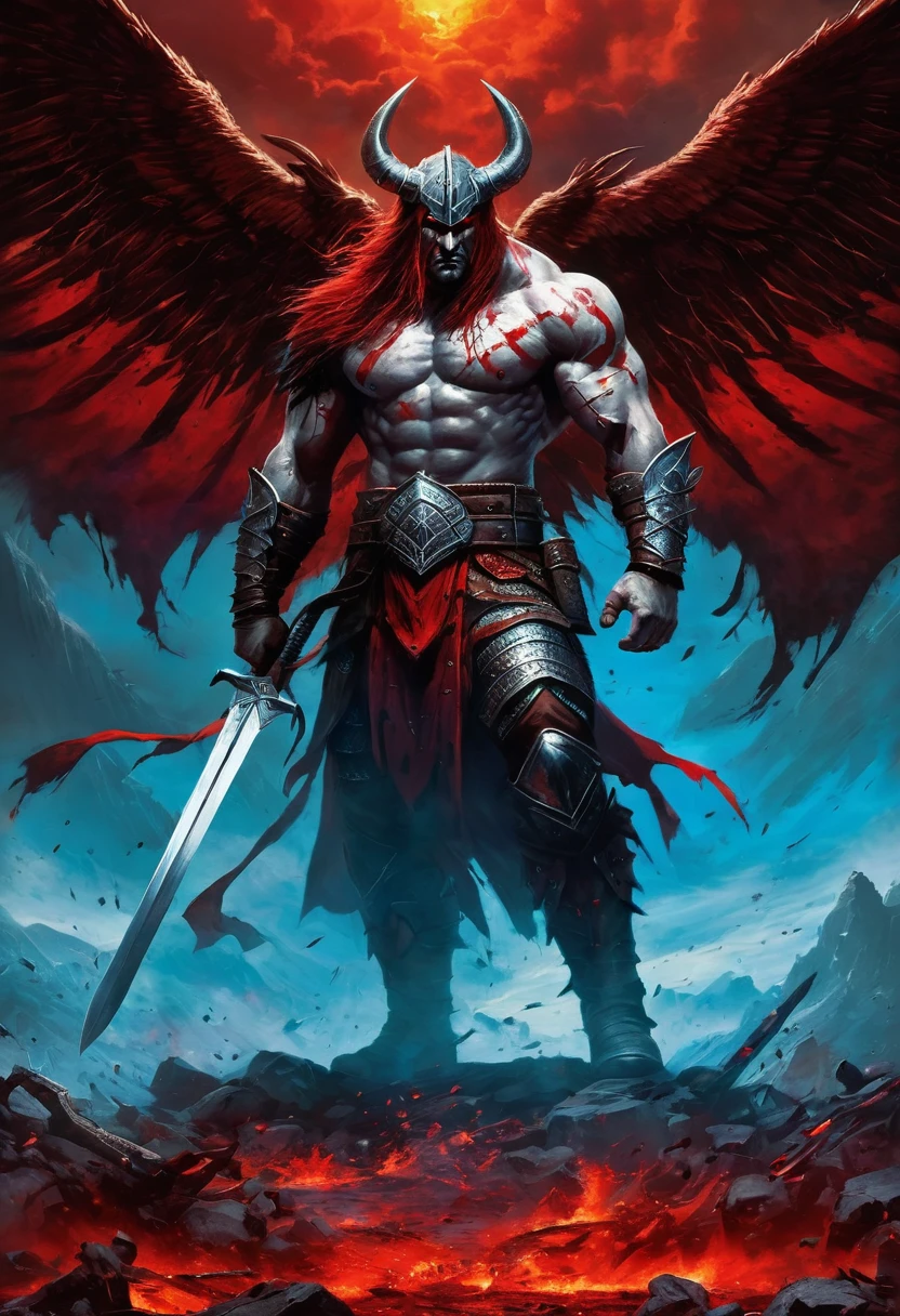 Varkas the Unbroken stands amidst the carnage of the battlefield, his eyes scanning the horizon for any remaining foes. The stench of blood and steel hangs thick in the air, but Varkas remains unfazed. He raises his massive sword, still dripping with the crimson essence of his fallen enemies, and lets out a thunderous roar that echoes across the desolate landscape.