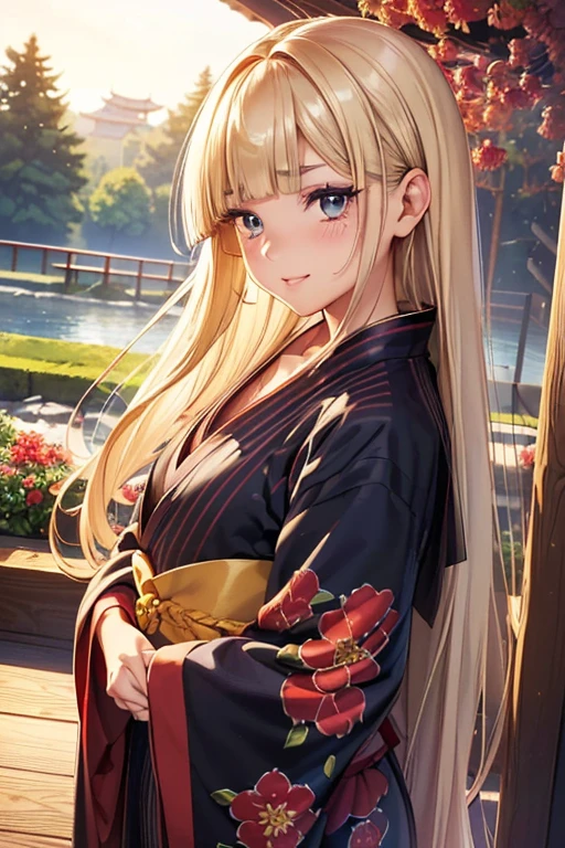 #Basics A girl is posing for a photo, (((One Girl))), (((Baby Face:1.4)) + ((cute:1.4)) + ((15 years old))),
break
#Clothing Accessories
((Red and Black)yukata : Striped pattern + Blue band + Long sleeve + Wide sleeves + Long Length), (geta),
break
#Features
((Blonde)), ((blunt bangs:1.5)), ((Chest-length sideburns:1.4)), (((Straight Long Hair) : Long Hair + Voluminous Hair + Straight hair)),
((Droopy eyes:1.4, Big eyes:1.2), blue eyes),
break
#background environment
((noon + Sunshine, Japanese garden)),
#Facial Expression Pose
((smile, blush), (Relaxed standing, hand in own hair)),
#composition
((Face the camera, (Side angle), (Cowboy Shot))),
break
#Body parts elements
(Slim figure),
(Detailed Hair, Beautiful Hair, Shiny Hair),
(double eyelid, Long eyelashes, Thin eyebrows:1.4),
(Expression of fine eyes, Beautiful and delicate eyes, Sparkling eyes, Eye Reflexes, Glitter Eyeliner),
(Human Ear),
(Beautiful Nose, Thin Nose),
(Glossy Lips, Beautiful Lips, Thick lips), (Symmetrical facial features),
(Detailed skin, Textured skin, Beautiful Skin, Oily skin),
break
#Quality Image Quality Common
(((Highest quality)), ((masterpiece)), ((Very detailed))), ((Ultra-high resolution)), ((16K, 1080P)), ((Full HD)),
(Anatomically correct), (Realistic), (3DCG), (Oil painting),
((comics, anime)), (CG illustration), (RAW Photos),