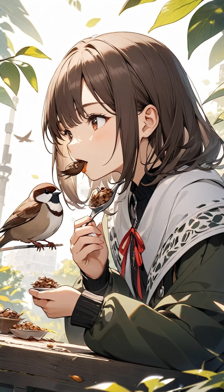 Girl eating sparrow