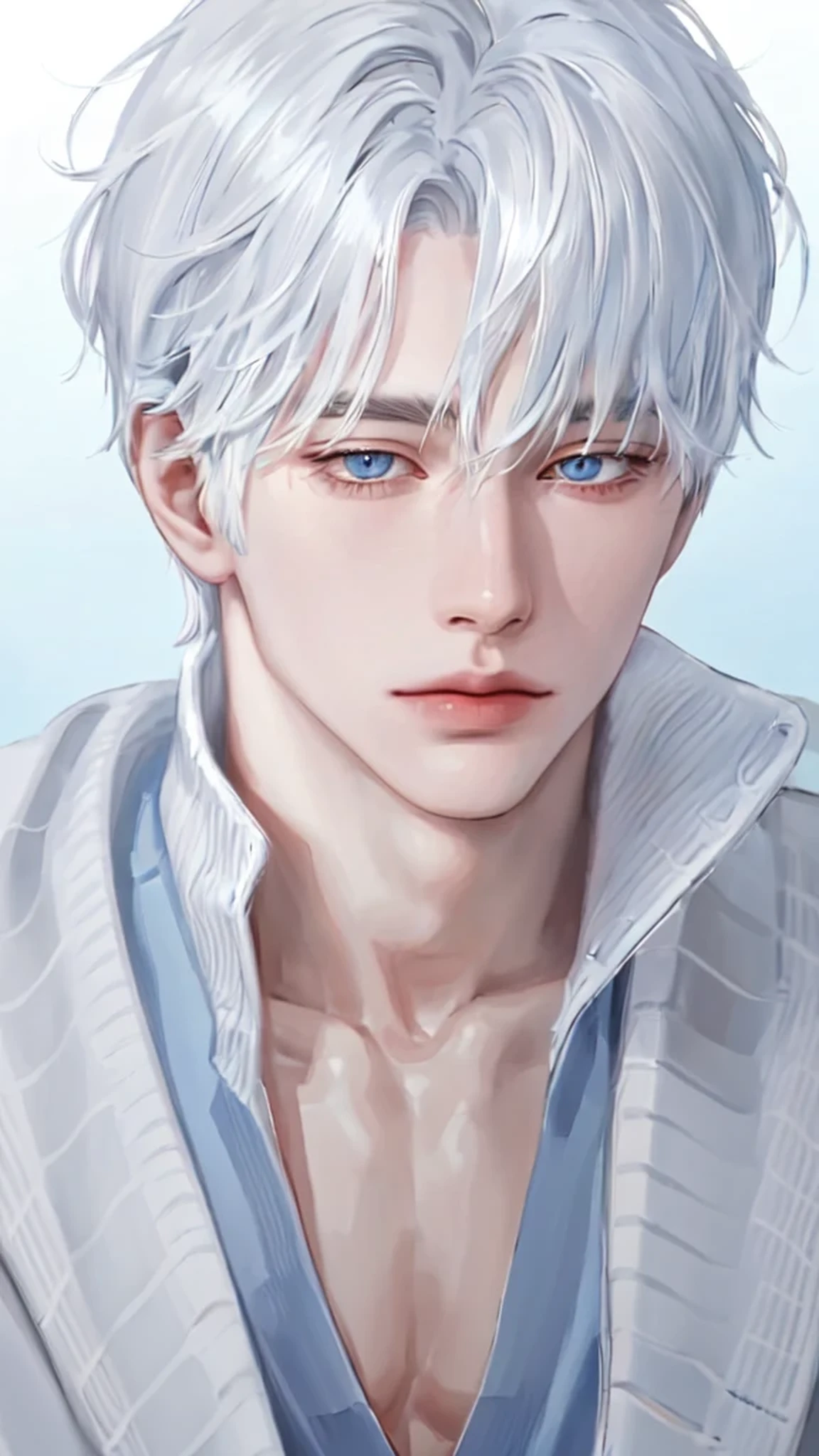 Boys, White hair, blue eyes, Distinctive features, White skin, sweater