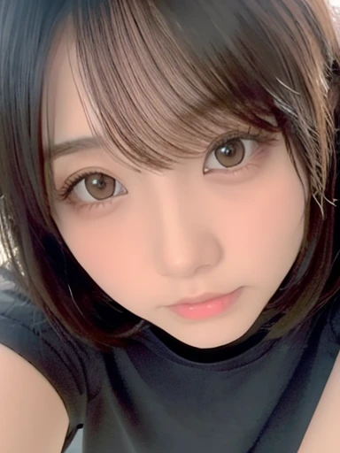 Arabian asian woman wearing black t-shirt, Medium Short Hair、Yoshitomo Nara, shikamimi, Chiho, mayuri shiina, sakimichan, For whom?, Chiho ashima, Girl cute beautiful face, [32k hd]^10, narumi kakinouchi