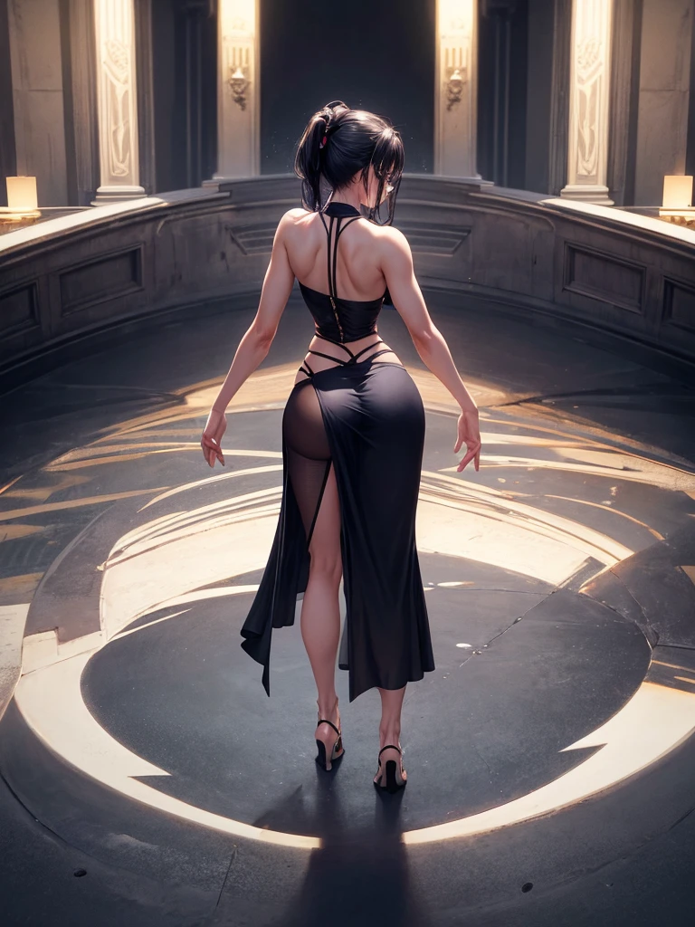 Standing with back turned and hips bent
Standing position: Standing with back turned and hips bent out
Hands: One hand on the hips, the other hand lightly grips the clothes
Legs: One leg is slightly raised, revealing the inner thighs
Eyes: The eyes look back at the audience over their shoulders
Facial expression: A seductive expression that hides shyness