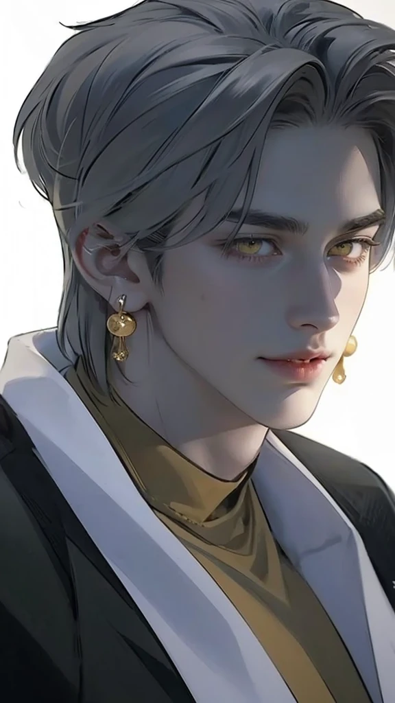 A masterpiece of humankind, Adult male with strong Dutch features, Yellow eyes, His nose is very sensitive, lol, lol happily, Wearing earrings, Mature, Yellow eyes, very handsome, White, Clean, Smooth skin
