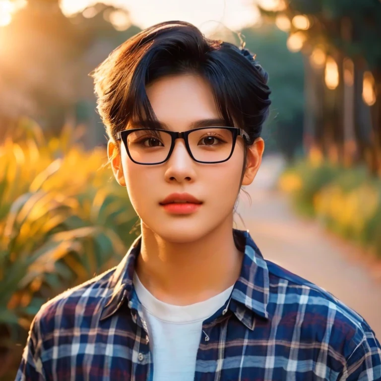An Araf man wears a plaid shirt., Portrait in the middle of a shot, Portrait 8 k, instagram post, Southeast Asians with round faces, long hair, ponytail, Photos in Portrait mode, Medium-term portrait, Shot with Sony Alpha, soft Portrait 8 k, Portrait photography, home photography, Shot with canon eos r5, Shot with canon eos r5, Headshot profile picture of female model, 2 4 years old., Thai anime,black hair, ponytail,long hairเป็นพิเศษ 2 เมตร, With a torn cropped t-shirt, beautiful female model, Trending on cgstation, วัดChest 36 inches “Very large chest.,, Chest 36 inches “Very large chest., Beautiful digital artและงดงาม, Beautiful digital art