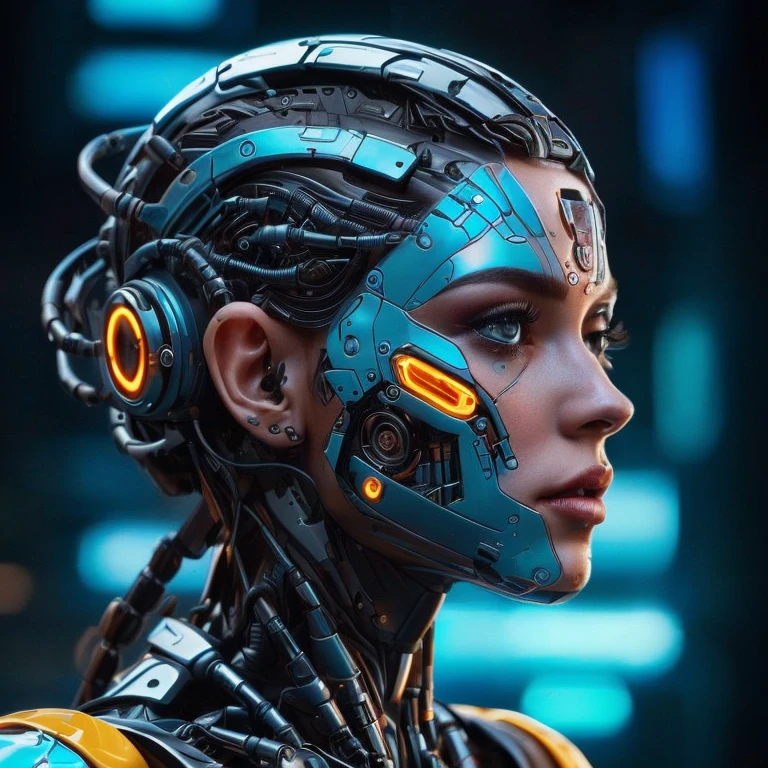 Close-up of a woman wearing a futuristic headdress and headphones, portrait beautiful science fiction girl, chica cyborg, beautiful cyborg girl, Cyborg - Chica, beautiful chica cyborg, cute chica cyborg, perfect cyborg woman, beautiful cyberpunk girl face, cyborg girl, Portrait of a futuristic robot, Cyborg woman, detailed portrait of a cyborg, beautiful Cyborg woman ((only red colors)