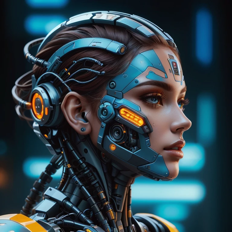 Close-up of a woman wearing a futuristic headdress and headphones, portrait beautiful science fiction girl, chica cyborg, beautiful cyborg girl, Cyborg - Chica, beautiful chica cyborg, cute chica cyborg, perfect cyborg woman, beautiful cyberpunk girl face, cyborg girl, Portrait of a futuristic robot, Cyborg woman, detailed portrait of a cyborg, beautiful Cyborg woman ((only red colors)