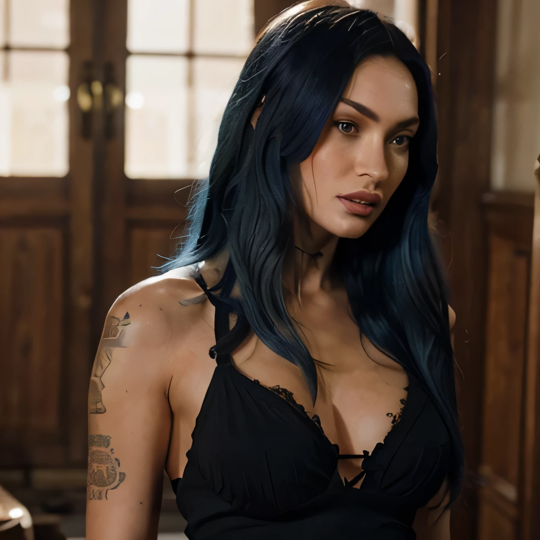 Megan Fox as long blue hair in teshert