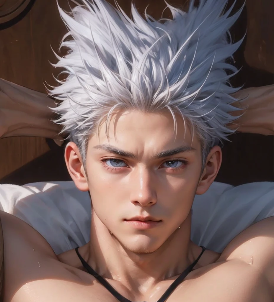 (maximum resolution: 1.2), (Ultra HDTV: 1.2), 8K resolution, Eye and skin detail, face detail, Body detail, Limbs detail, (Sharp focus: 1.2), (Precise focus) sharp face: 1.2), Boy, long hair, white hair