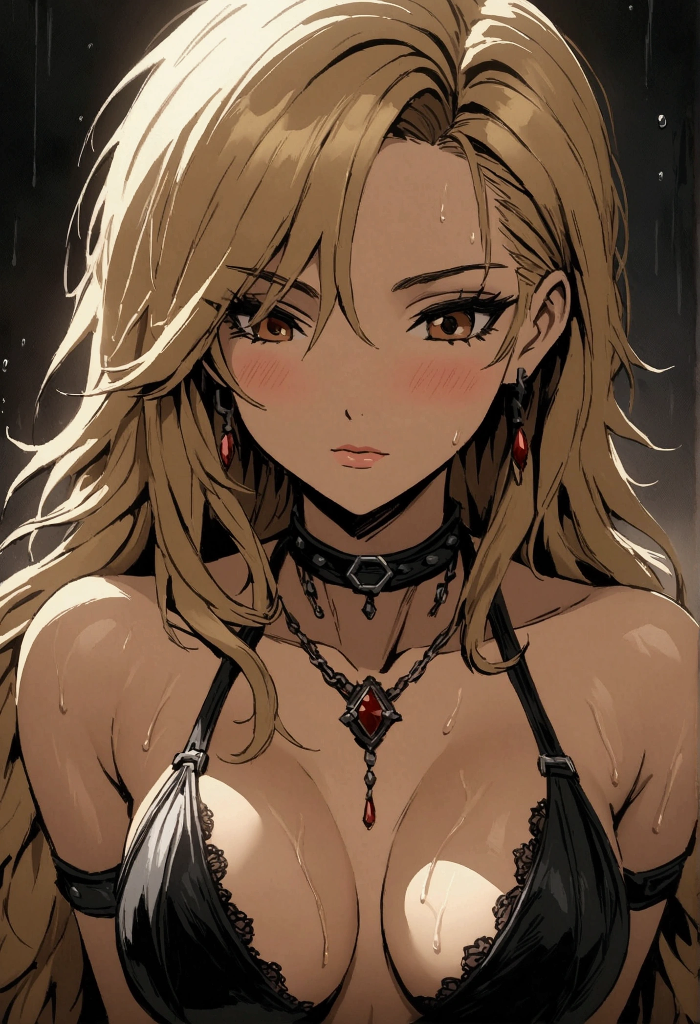 atmosphere oily rainy style animation 2.5D manga niji6 strong strokes art oil paint super details in art jinx blonde sexy + Rogue