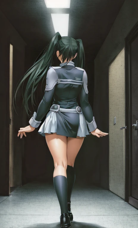 long hair, aqua hair, blunt bangs, blue, thick, ass