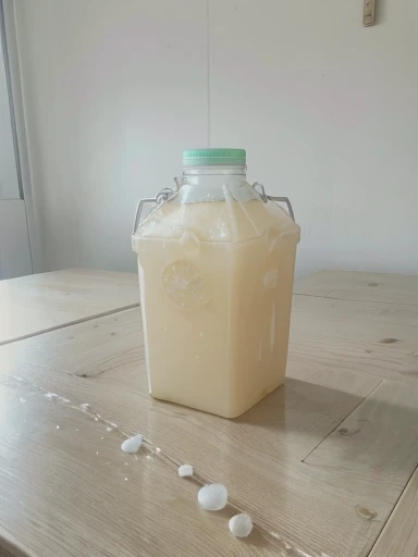 Gallon of juice, gallon of iced juice, refreshing juice, gallon of juice on beach table, attractive juice, at the beach hut, very cold juice