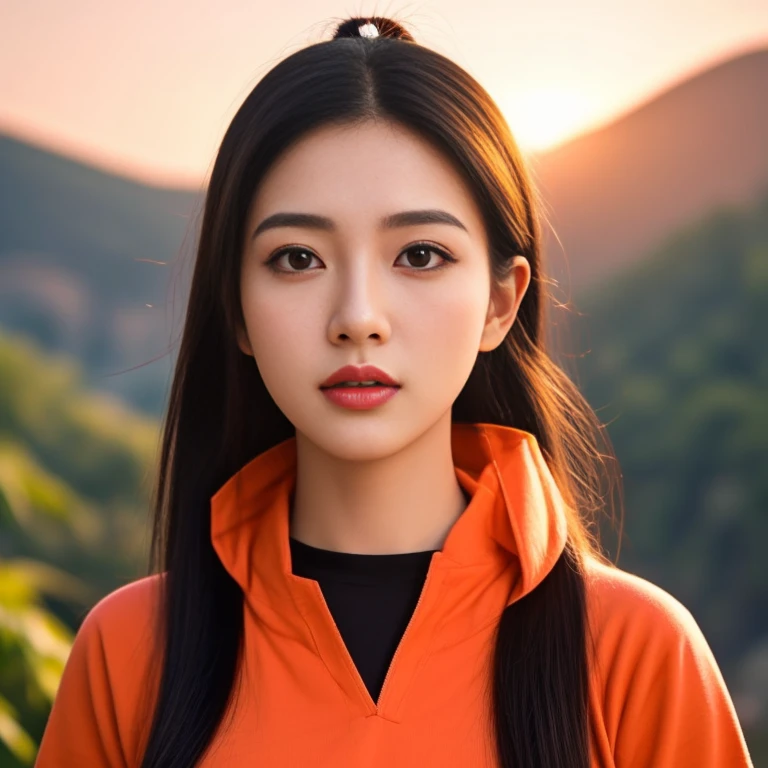 An Araf girl wears a red round-neck t-shirt., Portrait in the middle of a shot, Portrait 8 k, instagram post, Southeast Asians with round faces, Age 2 4 years, Thai anime,black hair, ponytail,Extra long hair 2 meters, With a torn cropped t-shirt, beautiful female model, Trending on cgstation, วัดChest 36 inches “Very large chest.,, Chest 36 inches “Very large chest., Beautiful digital artและงดงาม, Beautiful digital art