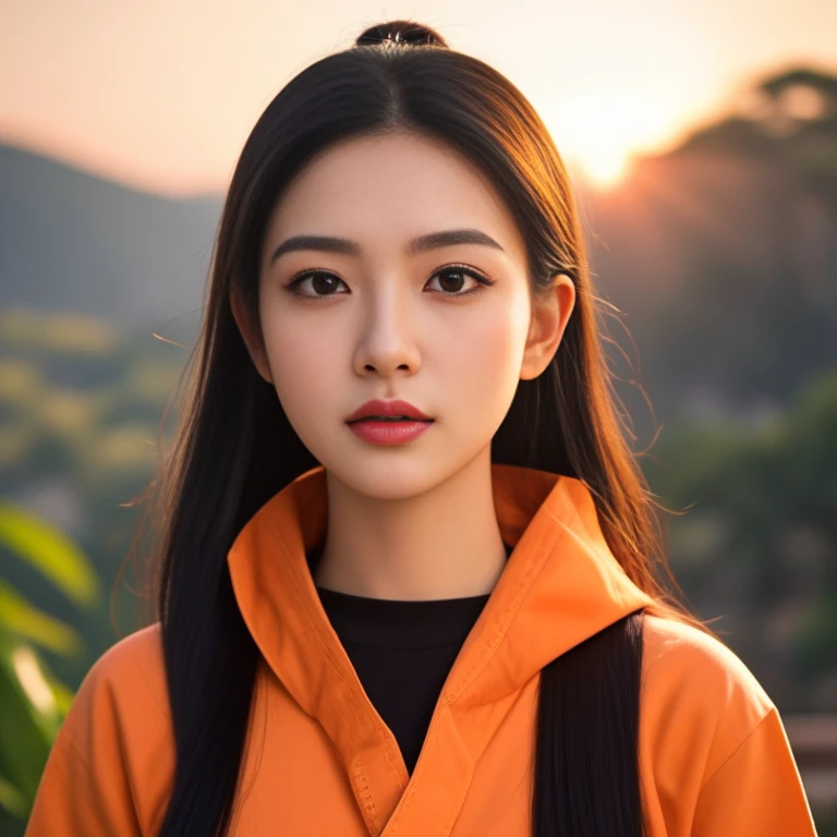 An Araf girl wears a red round-neck t-shirt., Portrait in the middle of a shot, Portrait 8 k, instagram post, Southeast Asians with round faces, Age 2 4 years, Thai anime,black hair, ponytail,Extra long hair 2 meters, With a torn cropped t-shirt, beautiful female model, Trending on cgstation, วัดChest 36 inches “Very large chest.,, Chest 36 inches “Very large chest., Beautiful digital artและงดงาม, Beautiful digital art