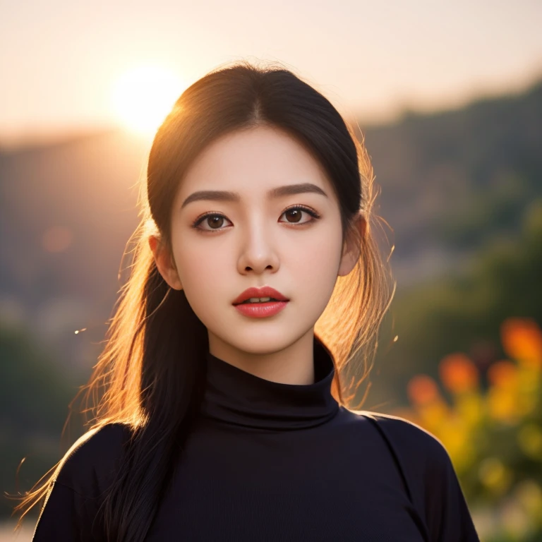 An Araf girl wears a red round-neck t-shirt., Portrait in the middle of a shot, Portrait 8 k, instagram post, Southeast Asians with round faces, Age 2 4 years, Thai anime,black hair, ponytail,Extra long hair 2 meters, With a torn cropped t-shirt, beautiful female model, Trending on cgstation, วัดChest 36 inches “Very large chest.,, Chest 36 inches “Very large chest., Beautiful digital artและงดงาม, Beautiful digital art