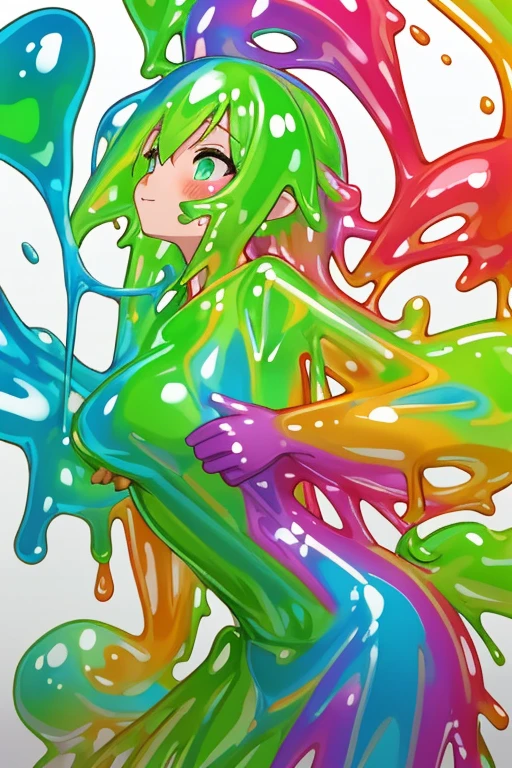 Colorful slime pouring down、Undressing Female Doctor