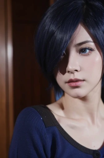 1girl, Kirishima touka, Blue hair, blue eyes, cute face, detailed face, beautiful face, adult, 4k quality